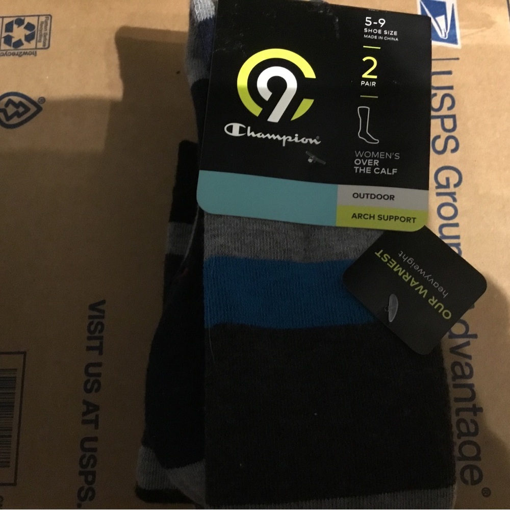 Champion Women's Over-the-Calf Outdoor Socks - Black & Blue (2 Pack)